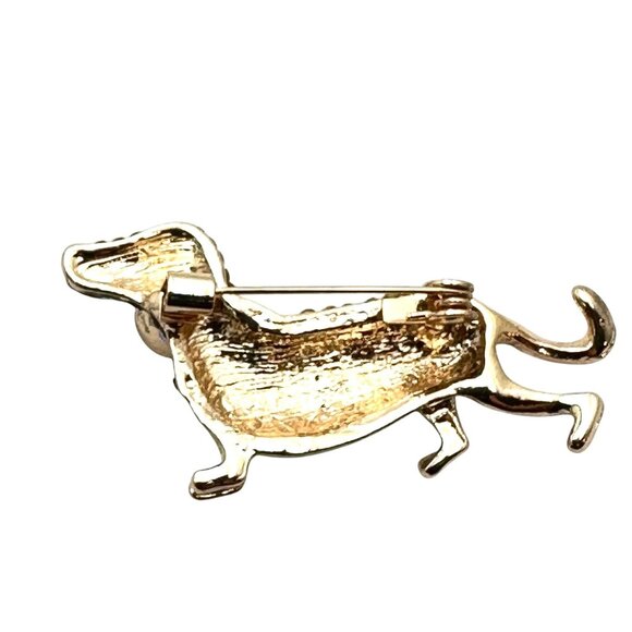 Crystal Dachshund Dog Gold Tone Brooch Pin New 1 3/4 Inch - Picture 2 of 3